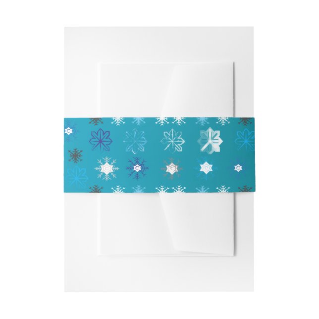 Stylish turquoise and white, stars and snowflakes invitation belly band (Front Example)