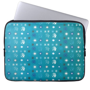 Stylish turquoise and white, stars and snowflakes laptop sleeve