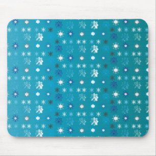 Stylish turquoise and white, stars and snowflakes mouse pad
