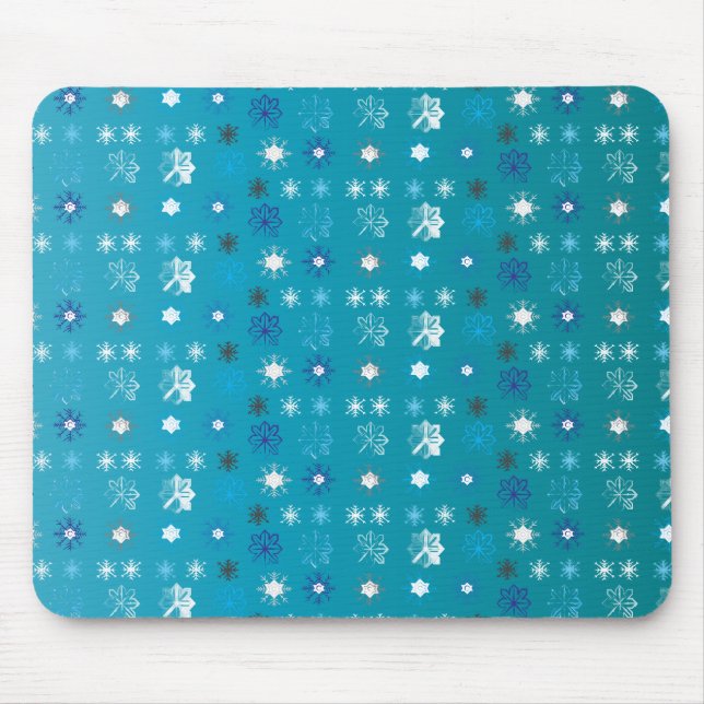 Stylish turquoise and white, stars and snowflakes mouse pad (Front)