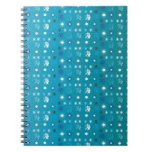 Stylish turquoise and white, stars and snowflakes spiral notebook