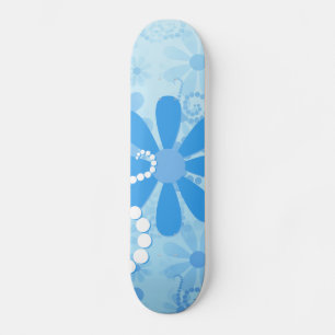 Stylish Turquoise Blue Floral Retro Daisy Flowers Skateboard