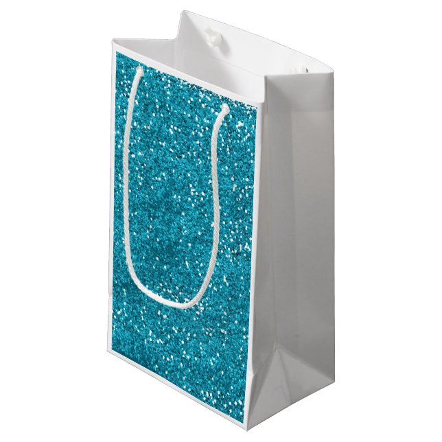 Stylish Turquoise Blue Glitter Small Gift Bag (Front Angled)