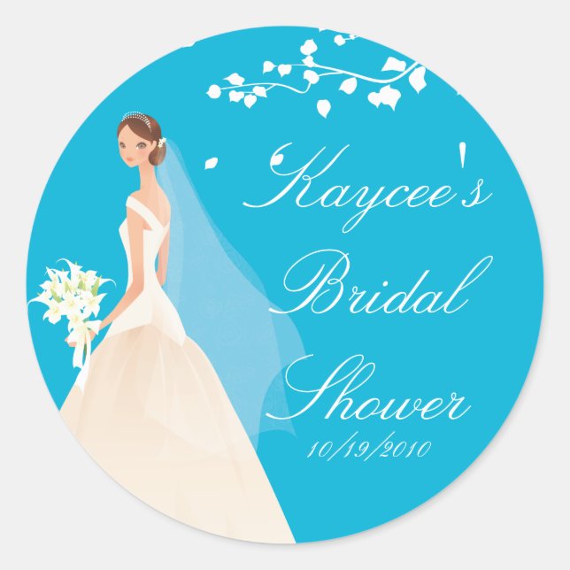 Stylish Turquoise Bride Bridal Shower Sticker (Front)