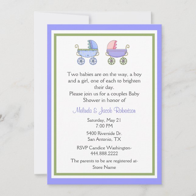 Stylish Twins Couples Baby Shower Invitation (Front)