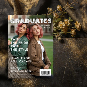 Stylish Twins Graduation Magazine Cover TMF26 Invitation