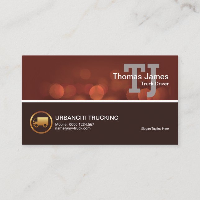 Stylish Two Toned Night Lights Bokeh Trucking Business Card (Front)