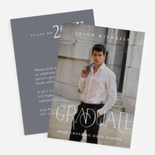 Stylish Type Photo Graduation Party Blue Invitation