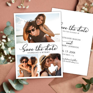 Stylish Typography 3 Photo Collage Wedding Save The Date