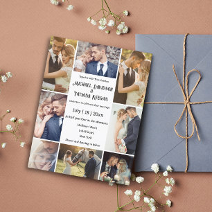 stylish typography 8 photos collage chic wedding invitation