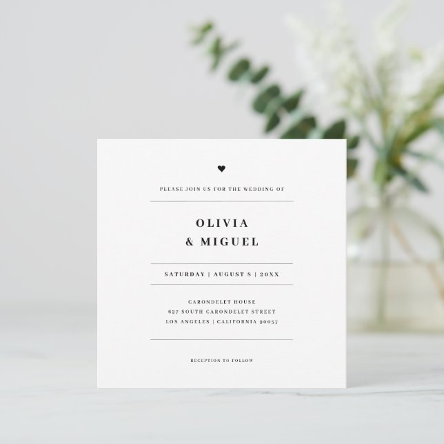 Stylish Typography Black and White Heart Wedding Invitation (Standing Front)