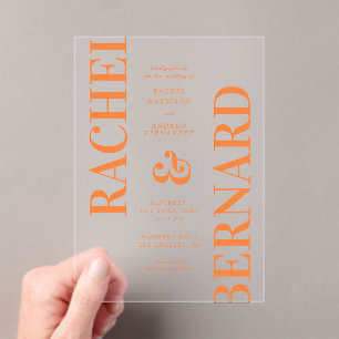 Stylish Typography Bold Bright Transparent Wedding Acrylic Invitations