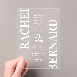 Stylish Typography Bold Bright Transparent Wedding Acrylic Invitations