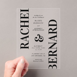 Stylish Typography Bold Bright Transparent Wedding Acrylic Invitations
