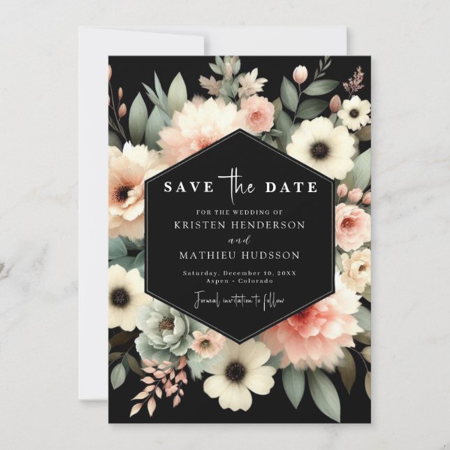 Stylish Typography Pink Floral Wedding  Save The Date (Front)