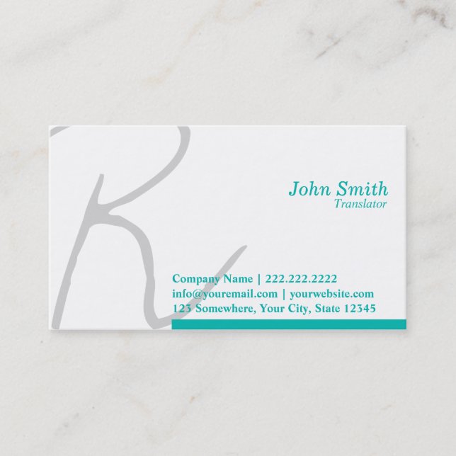 Stylish Typography Translator Business Card (Front)
