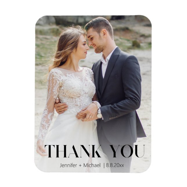 stylish typography wedding photo thank you magnet (Vertical)