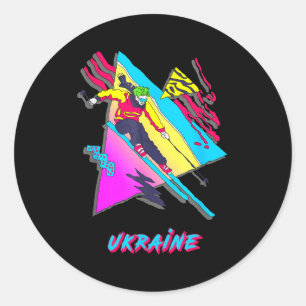 Stylish ukraine skiing adventure graphic skier classic round sticker