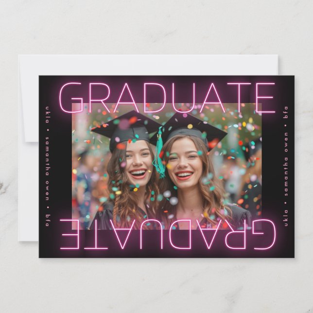 stylish ultra elegant neon pink school grad photo announcement (Front)