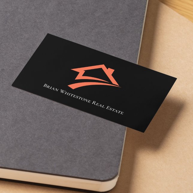 Stylish Unique Black Real Estate Agent Business Card (Stylish Unique Black Real Estate Agent Business Card)