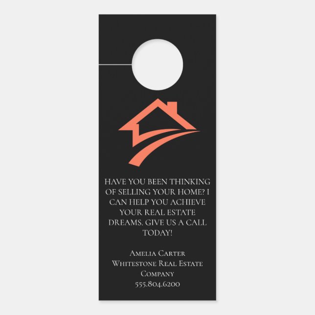 Stylish Unique Black Real Estate Agent Door Hanger (Front)