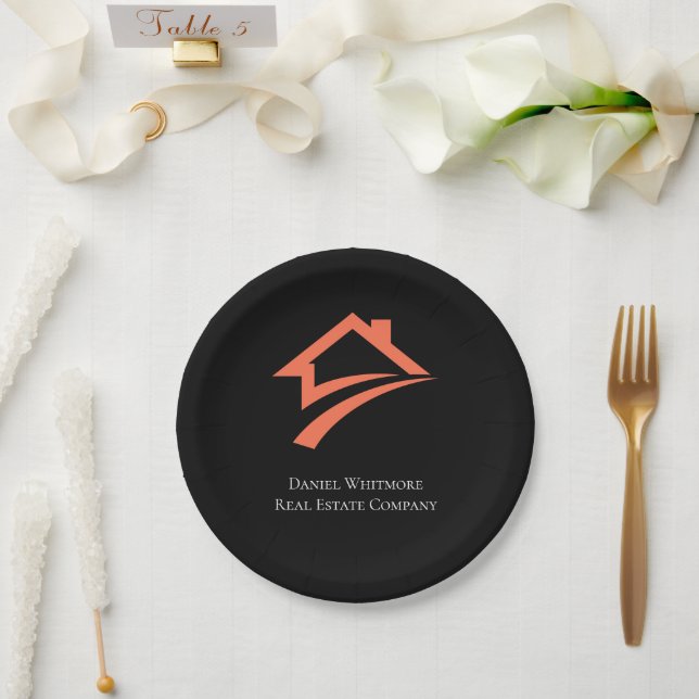 Stylish Unique Black Real Estate Agent Paper Plate (Wedding)