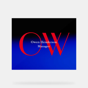 Stylish Unique Blue Red Bold Text Monogram Acrylic Sign