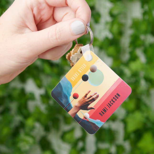Stylish Unique Coloful Abstract Art Artistic Name  Key Ring (Hand)