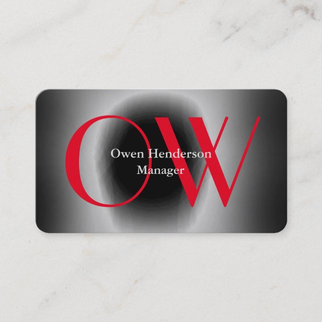 Stylish Unique Grey Black Red Monogram Business Card (Front)
