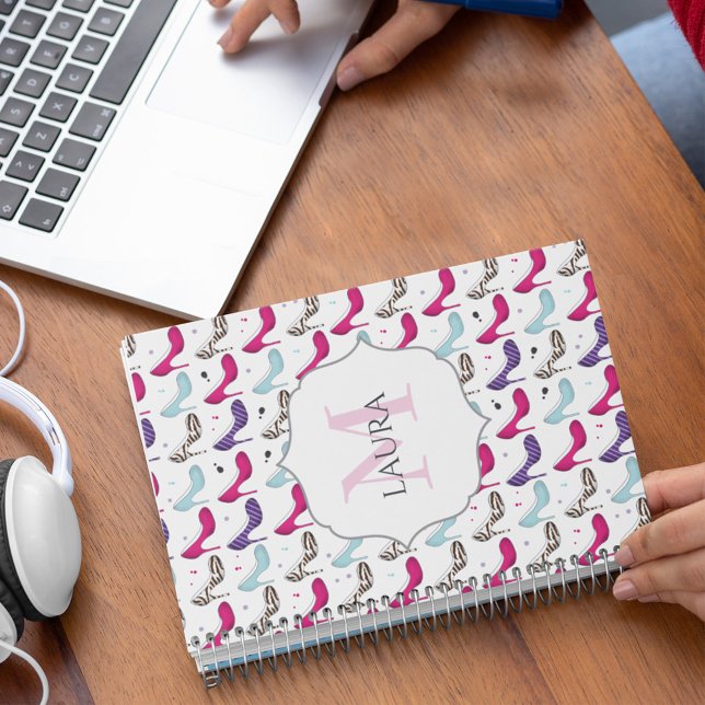 Stylish Unique Modern Girly Cute High Heel Shoes Planner (Monogram high heeled shoes custom notebook)