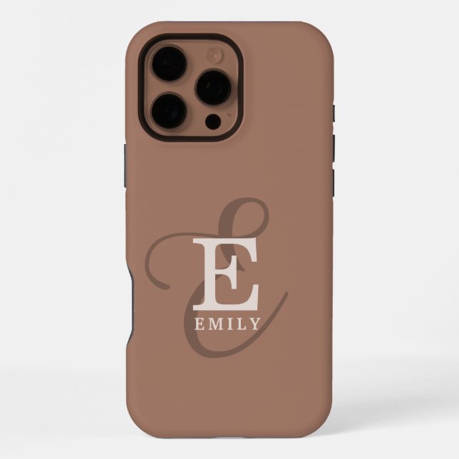 Stylish Unique Monogram Mocha Brown iPhone Case (Back)