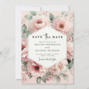 Stylish Unique Pink Floral Wedding Save The Date