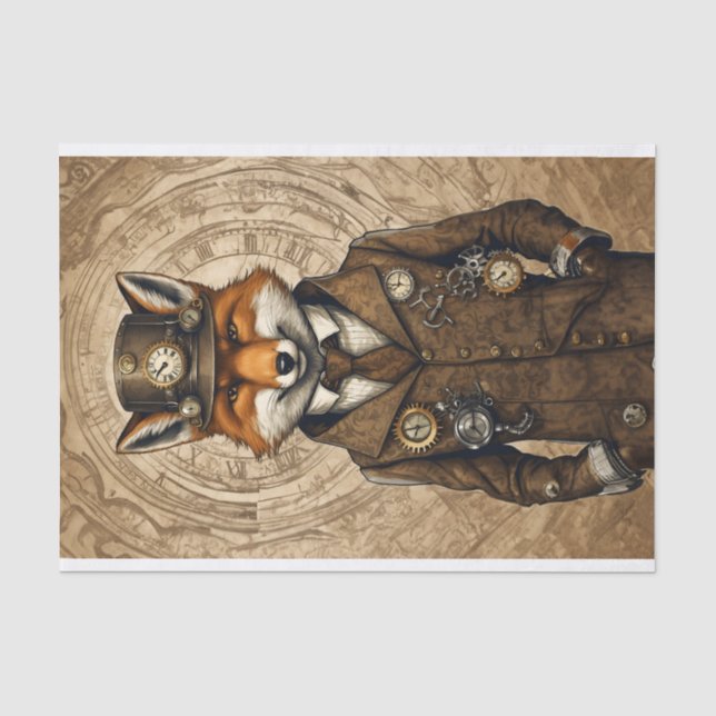 Stylish Unique Steampunk Fox Tissue Paper (Front)