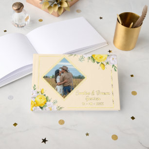 Stylish Unique Yellow White Roses Floral Gold Guest Book