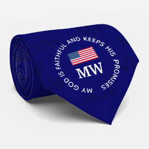 Stylish USA AMERICAN Blue Monogram Neck Tie