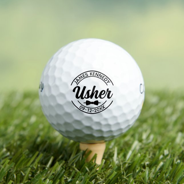 Stylish Usher Personalised Wedding Party Gift Golf Balls (Insitu Tee)