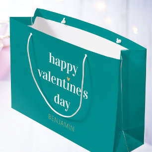 Stylish Valentine's Day Heart Blue Green Large Gift Bag