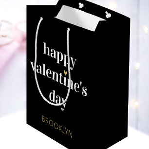 Stylish Valentine's Day Heart Custom Name Black Medium Gift Bag