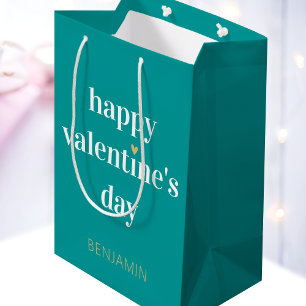 Stylish Valentine's Day Heart Custom Name Green Medium Gift Bag