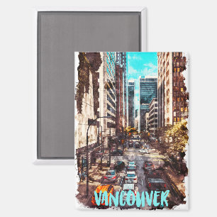 Stylish Vancouver Canada Vintage Travel Skyline Magnet