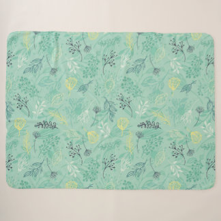 Stylish various foliage green pattern sherpa blanket