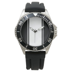 Stylish Vertical Bold Black White Racing Stripes Watch