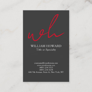 Stylish Vertical Modern Monogram Grey Red Business Card