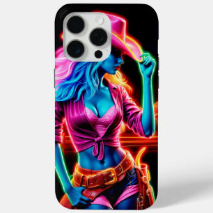 Stylish vibrant cowgirl with retro neon lighting iPhone 15 pro max case