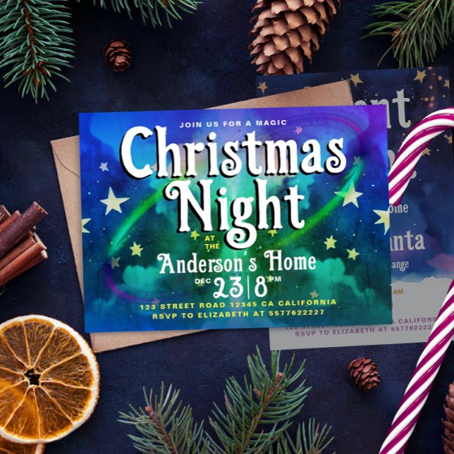 Stylish Vintage Celestial Blue Christmas Night  Invitation (Creator Uploaded)