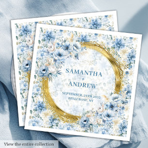 Stylish Vintage Dusty Blue Gold Sparkle Wedding Napkin