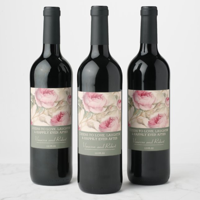 Stylish Vintage Floral  Wine Label (Bottles)