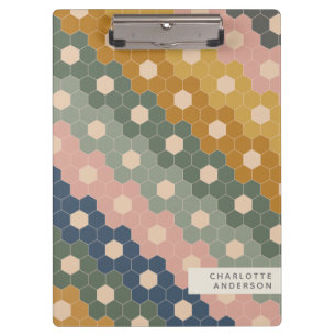 Stylish Vintage Geometric Hexagons Personalised Clipboard