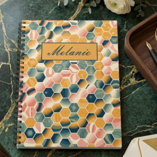 Stylish Vintage Geometric Hexagons Personalised Notebook