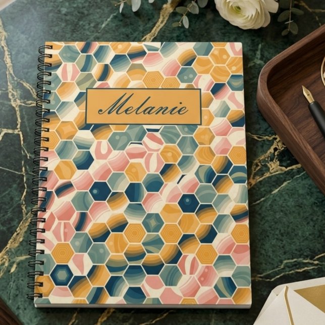 Stylish Vintage Geometric Hexagons Personalized Notebook (Creator Uploaded)